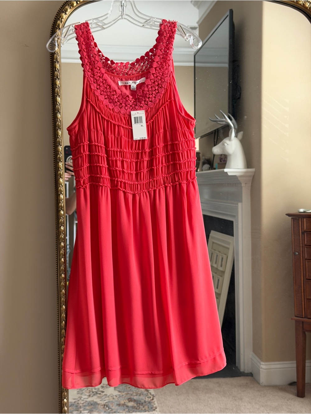 Max Studio Red Crochet-Detail Dress
